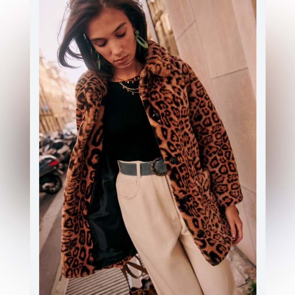 Sézane Isae leopard coat jacket 36 NWOT